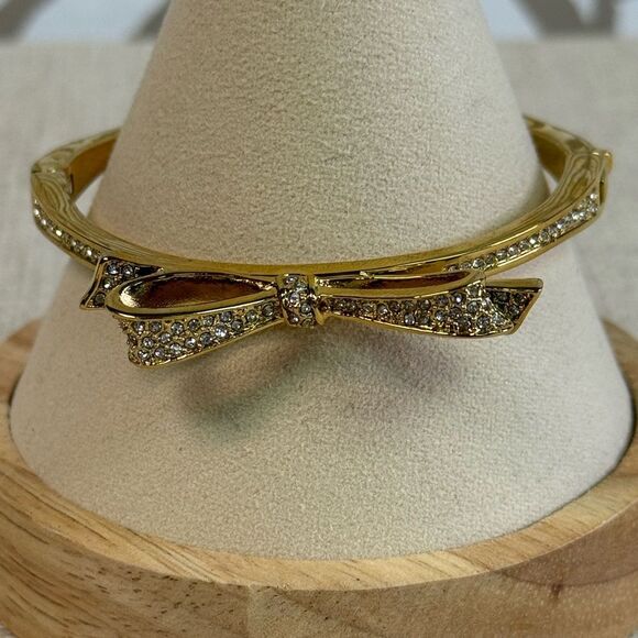 Kate Spade Gold Crystal Bow Hinged Bracelet - Picture 1 of 5